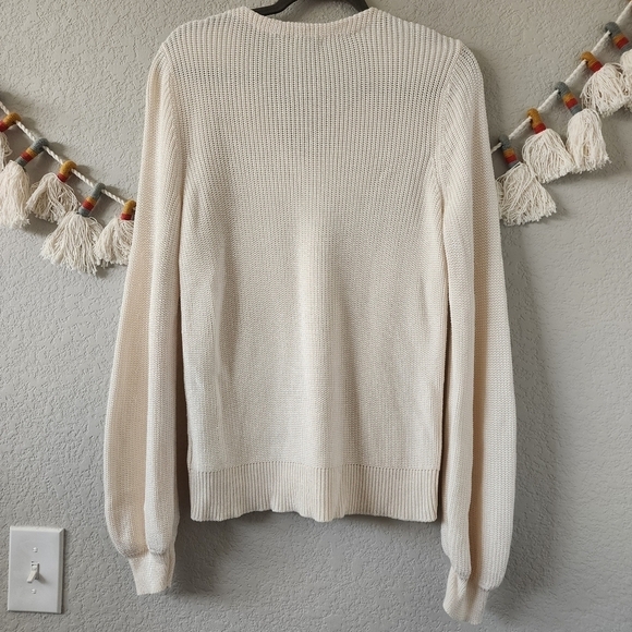 Lauren Ralph Lauren Open Knit Drop Shoulder Ivory Lace Up Sweater Neutral Cozy L - Picture 3 of 12